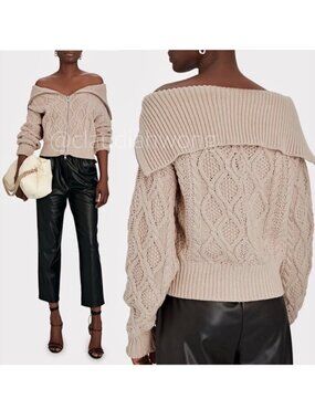 Self-Portrait Cable Knit Off Shoulder Cardigan Size M
